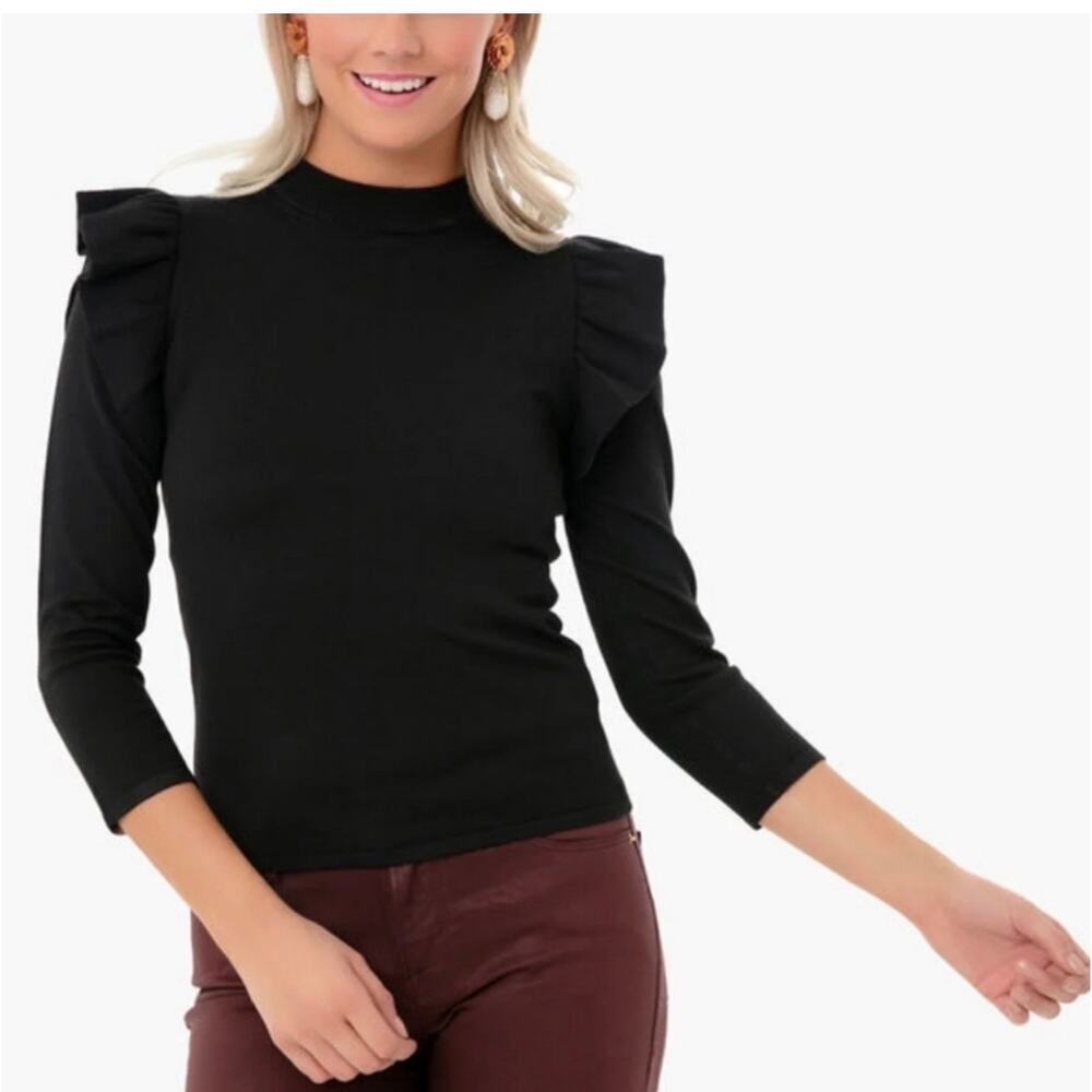 Pomander PlaceWomen's Black Ruffle Long Sleeve Sweater Size Small